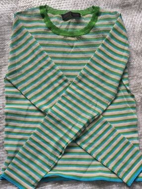 Zara NWOT! Semi Sheer Green, Blue & Cream Striped Knit Top